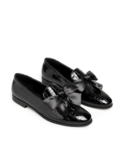 Mocasín Flat Negro Con Moño 29705